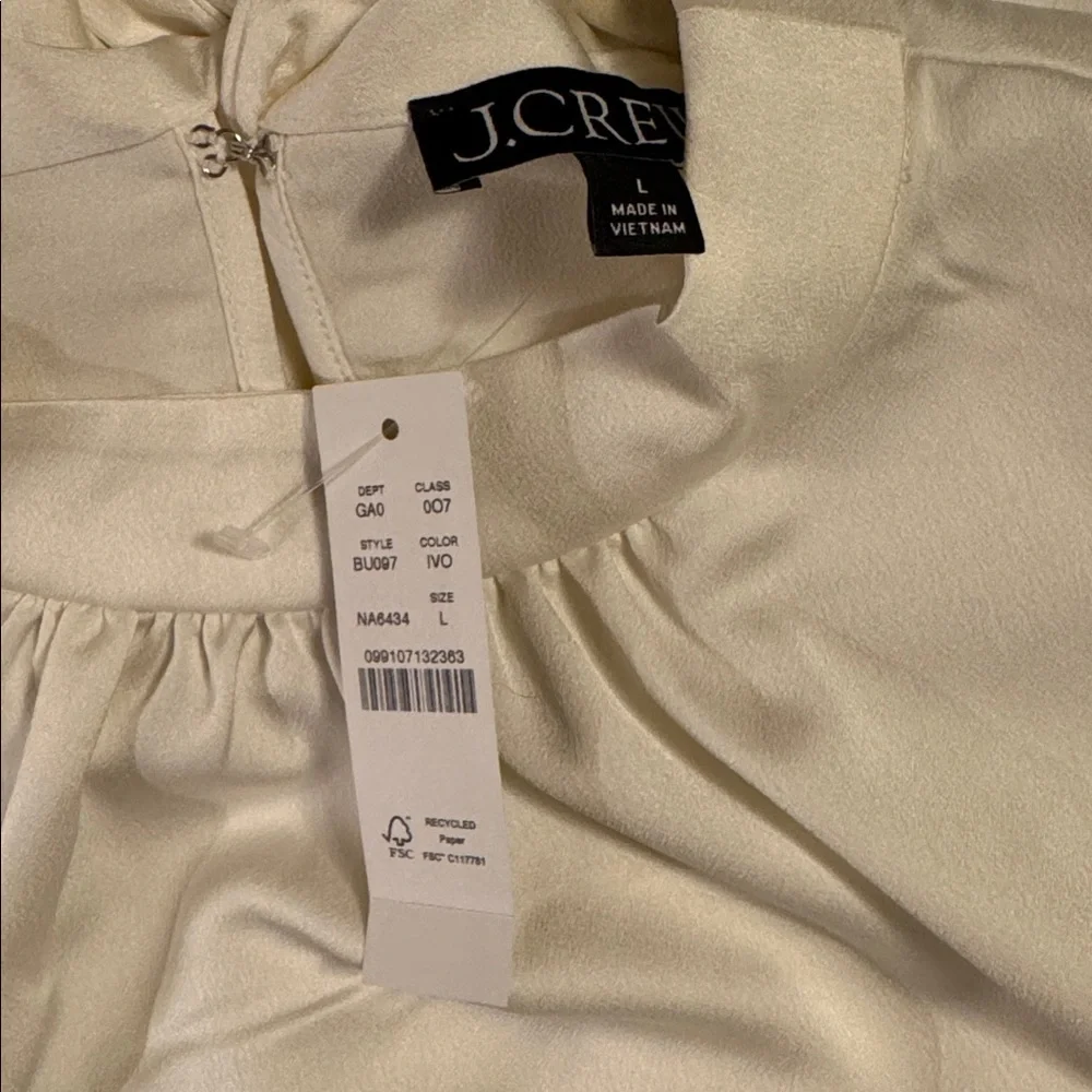 J. Crew Cream Ruffle-Neck Short Sleeve Blouse